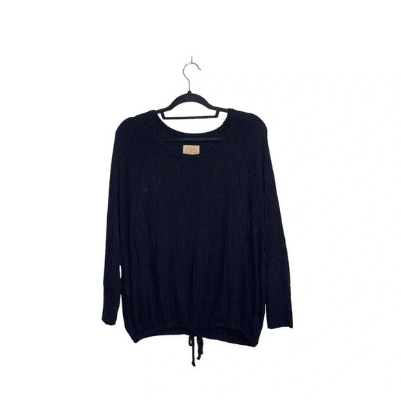 Chaser Solid Black Tie Hem Dolman Sleeve Waffle Knit Relaxed Top Medium Women’s - Picture 10 of 10